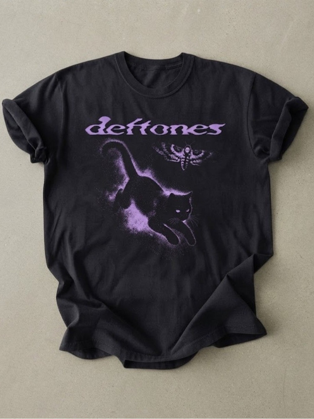 Deftones Band Metal Cat Moth Goth Graphic Black Cotton Gildan T-Shirt